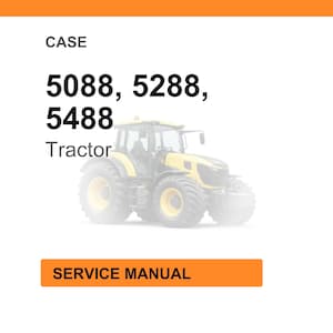 May include: Image of a yellow tractor with the text "CASE" and model numbers "5088, 5288, 5488". Below the tractor is the text "Tractor". An orange rectangle at the bottom reads "SERVICE MANUAL".