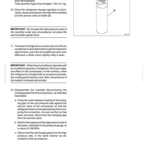 May include: Diagram of an automotive air conditioning system component. The image includes a cylindrical part with multiple ports, labeled with numbers and accompanied by text detailing disassembly and assembly precautions.