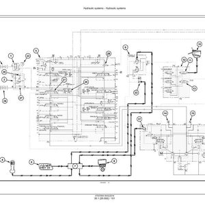 May include: Diagram of a hydraulic system, featuring a complex network of lines, symbols, and numbered components. The schematic is in black and white, with labels and annotations. The title "Hydraulic systems" is at the top.