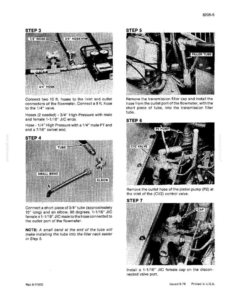 May include: A technical diagram with steps for mechanical assembly. The image shows detailed instructions with labels for hoses, valves, and tubes. Text includes measurements in inches and feet, and specific part names.