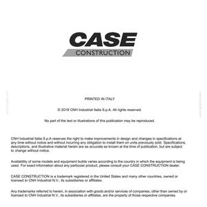 May include: A white document with the words "CASE CONSTRUCTION" in bold black letters. The document is a technical publication from CNH Industrial Italia S.p.A. and includes copyright information and other legal notices.