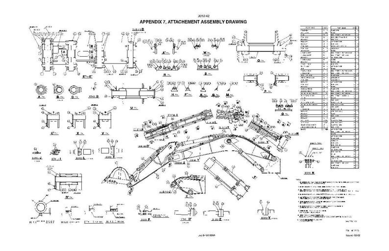May include: A detailed black and white engineering drawing labeled "APPENDIX 7. ATTACHEMENT ASSEMBLY DRAWING." The diagram includes various mechanical components, with labels and annotations. The drawing appears to be a technical illustration of machinery parts.