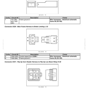 May include: Diagram of electrical connectors and harnesses, including Connector X329 and X331. The image includes schematic diagrams and tables with cavity, circuit ID, description, and frame information. The document is dated 12/03/2013.