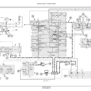 May include: Detailed technical diagram of a hydraulic system, featuring interconnected components, lines, and symbols. The diagram is in black and white, with labels and annotations throughout. The title "Hydraulic systems - Hydraulic systems" is at the top.