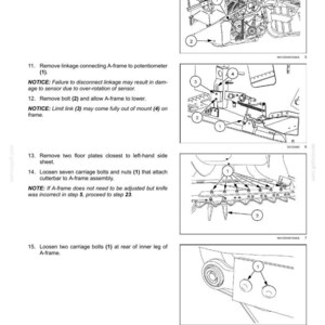 May include: Diagram of an attachment/header cutting mechanism with numbered instructions. Includes close-up illustrations of bolts, brackets, and other components. Text includes removal steps and safety notices. The document is dated 27/10/2013.