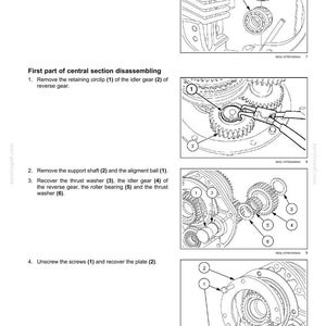 Puede incluir: Diagrama de los componentes internos de la transmisi&oacute;n semi-powershift. La imagen muestra ilustraciones detalladas del proceso de desmontaje, incluyendo la extracci&oacute;n de rodamientos, anillos de retenci&oacute;n, engranajes, arandelas y tornillos. Los diagramas est&aacute;n numerados.