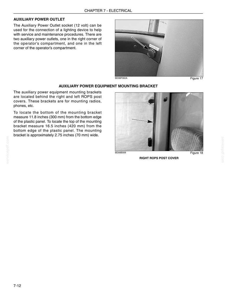 May include: Diagram of an auxiliary power outlet socket (12 volt) and mounting bracket. The text provides measurements in inches and millimeters for locating the bracket. The image is from a technical manual.