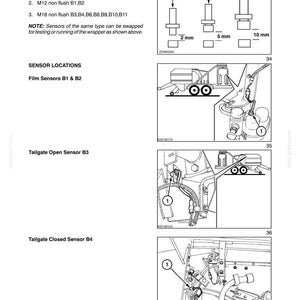 May include: Diagram illustrating sensor types and locations for lubrication and maintenance. Includes detailed drawings of M12 and M18 sensors with measurements in millimeters. The image also shows sensor locations on a machine.