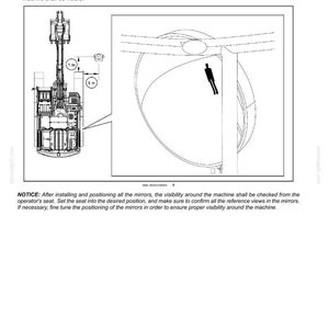 May include: Diagram showing the positioning of mirrors on a machine, with a reference body 39.4 inches ahead and to the right. The text indicates the side on the front right of the machine should be visible.