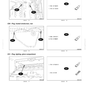 May include: Technical diagram illustrating electrical system components, including plugs for heated windscreen and glove compartment lighting. The image features detailed schematics and connector diagrams, labelled E25, E26, and E31.