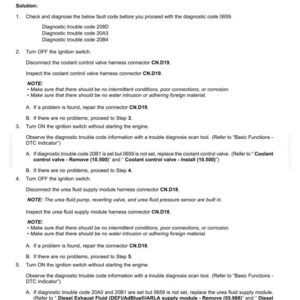 May include: Document detailing fault codes for an actuator supply voltage circuit, including diagnostic steps for the control module DCU. Includes instructions for checking connectors and replacing components. Text includes measurements in inches.