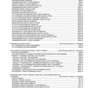 Puede incluir: Un detallado &iacute;ndice de contenidos para tractores de las series STX y Steiger, que enumera varios componentes y procedimientos. Incluye secciones sobre direcci&oacute;n, transmisi&oacute;n y otros sistemas del tractor. El documento est&aacute; numerado 84257307-5.