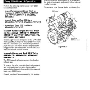 May include: Page from a service manual detailing periodic maintenance procedures for an engine. The text includes instructions for inspecting and cleaning the EGR lead valve and turbocharger. An illustration of the engine's components is also shown.