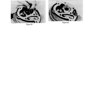 May include: Two black and white images from a manual. Figure 31 shows a tool removing a part from a circular component. Figure 32 shows the component with the part removed. Text includes instructions and figure numbers.