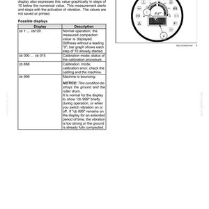 May include: A technical diagram with a circular gauge displaying numerical values and a bar graph. The text describes the ACE force option, measuring stiffness in kB, and explains the display's functions and possible readings.