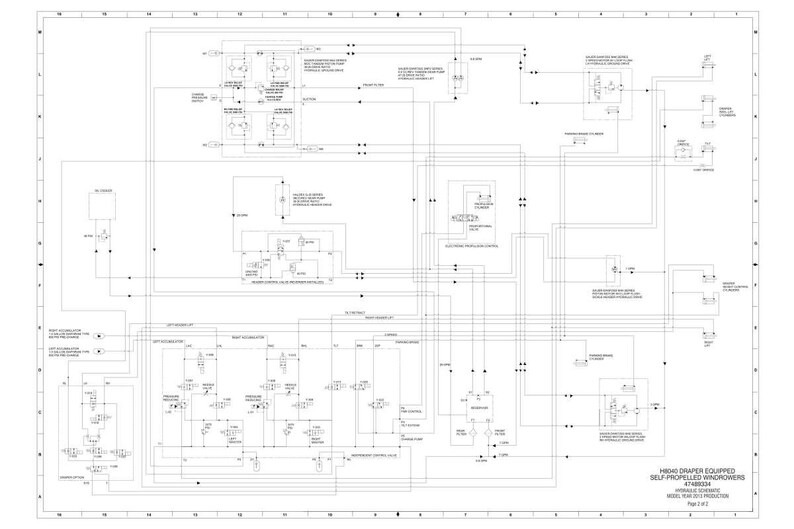 May include: Detailed technical diagram of a self-propelled windrower, featuring a complex network of lines, symbols, and text. The diagram is in black and white, with various components labeled. The title reads "H9040 DRAPER EQUIPPED SELF-PROPELLED WINDROWERS".