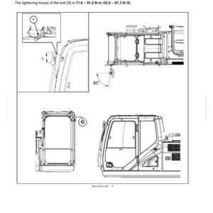 May include: Diagram of a vehicle's left mirror installation, with detailed views and measurements. The dimension (L) is 5.9 inches. The tightening torque of the bolt (1) is 52.8 - 67.3 lb ft. Includes a diagram of the vehicle's cabin.
