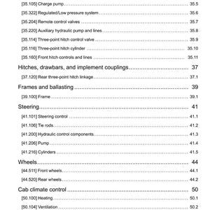 May include: A detailed page from a manual, featuring a table of contents with various mechanical components. The text includes terms like "Reservoir, cooler, and filters," "Steering control," and "Air conditioning." The document is dated 27/03/2014.