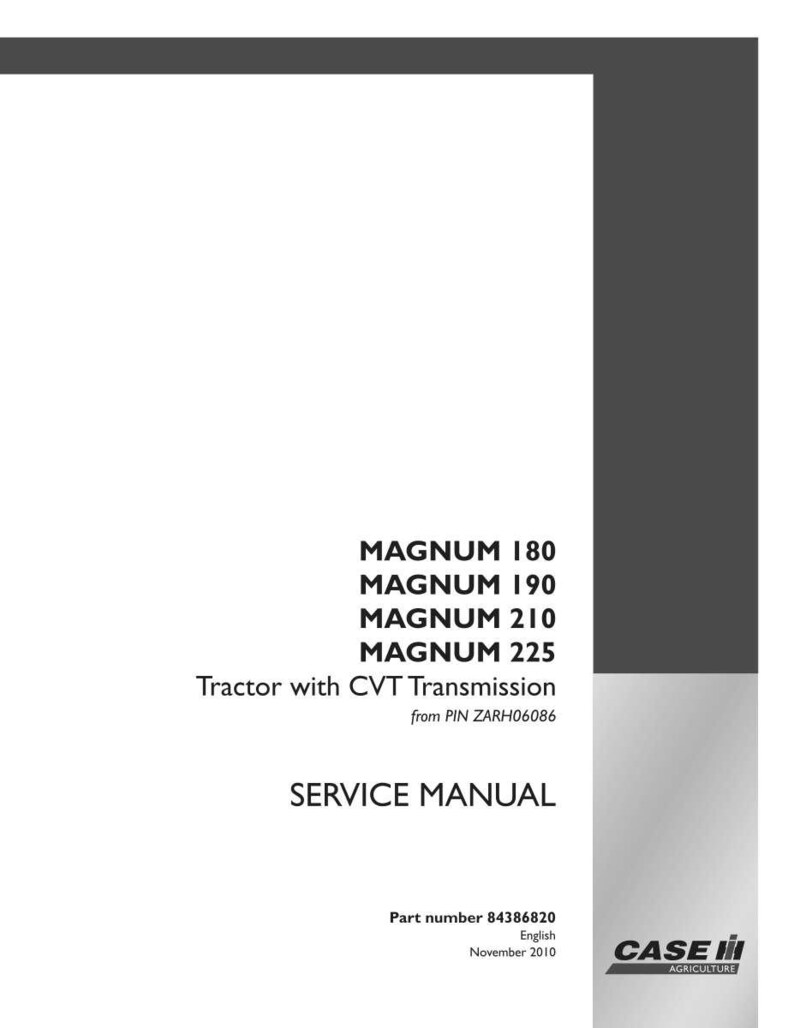 May include: A white service manual for Magnum tractors with CVT transmission. The cover features the text "MAGNUM 180, 190, 210, 225" and "SERVICE MANUAL". The Case IH Agriculture logo is in the bottom right corner.