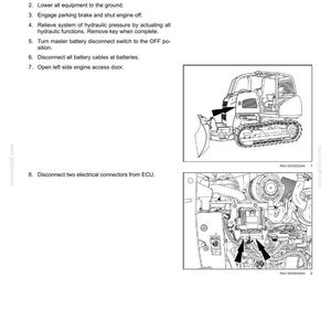 May include: Diagram of an engine control unit (ECU) removal procedure. The image includes a tracked vehicle and close-up views of the ECU and its connectors. Text instructions are provided, detailing the steps for removal.