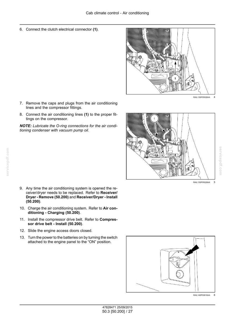 Peut inclure: Diagrammes et instructions techniques pour l'entretien du syst&egrave;me de climatisation, y compris le raccordement des connecteurs &eacute;lectriques et l'installation des composants. Le texte comprend "Climatisation de la cabine - Climatisation".