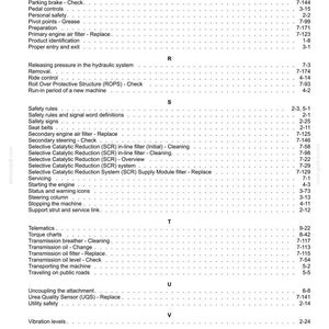 May include: A detailed table of contents from a manual, featuring a list of operational and maintenance topics. The text is in black against a white background, with section titles and page numbers.