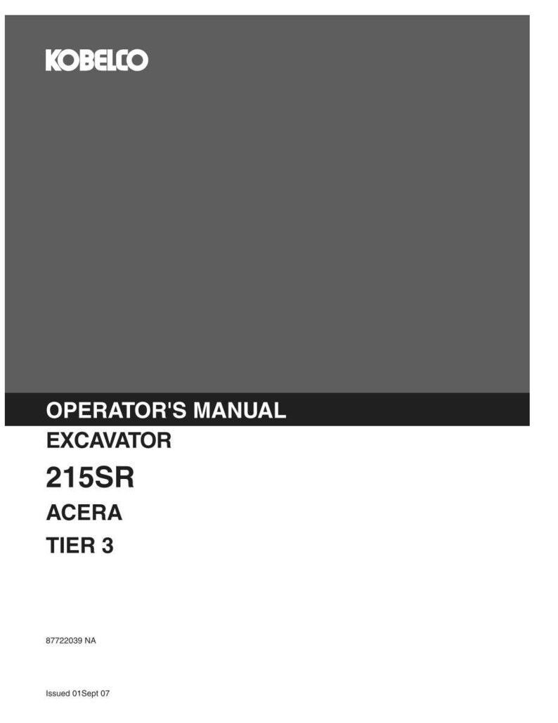 Kobelco 215SR ACERA Tier 3 Excavator Operator Owners Operation Manual | Instant PDF Download image 2