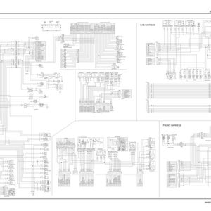 Puede incluir: Un diagrama detallado del sistema el&eacute;ctrico, con intrincados esquemas de cableado y etiquetas. El diagrama se divide en secciones, incluyendo el mazo de cables de la cabina y el mazo delantero. El texto "SECTION 7 - ELECTRICAL SYSTEM" est&aacute; en la parte superior.