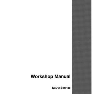 May include: A white workshop manual with the title "Workshop Manual" in bold black font. The manual includes "Deutz Service" and other text. A gray textured border is on the right side.
