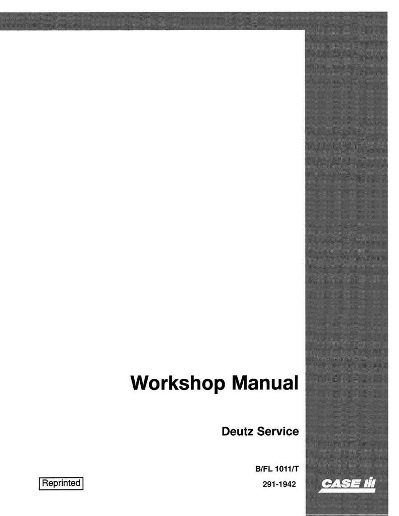 May include: A white workshop manual with the title "Workshop Manual" in bold black font. The manual includes "Deutz Service" and other text. A gray textured border is on the right side.