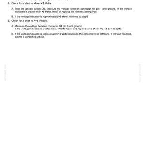 May include: A white document with the title "Electrical systems - FAULT CODES" and troubleshooting steps for electrical systems. Includes instructions for checking voltage and shorts, with technical terms and measurements.