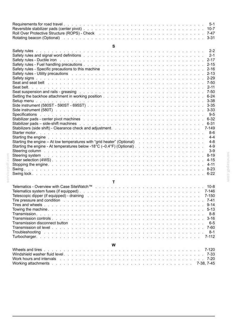 May include: A white document with black text, listing safety rules, machine specifications, and operational procedures. The document includes sections on engine starting, steering, and maintenance, with page numbers.