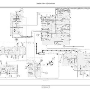 May include: A detailed technical diagram of a hydraulic system, rendered in black and white. The diagram includes various components, lines, and labels, illustrating the system's functionality. The text "Hydraulic systems" is at the top.