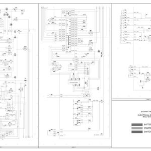 May include: A detailed electrical schematic diagram with complex wiring and component symbols. The diagram includes text labels and is divided into sections. The bottom right corner features a legend with color-coded power indicators.