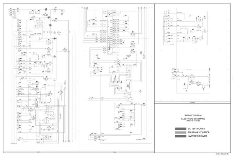 May include: A detailed electrical schematic diagram with complex wiring and component symbols. The diagram includes text labels and is divided into sections. The bottom right corner features a legend with color-coded power indicators.
