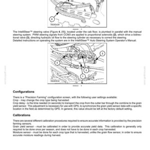 May include: Diagram of an electrical system with Global Positioning System (GPS) components. Includes labeled parts and text describing the IntelliSteer steering valve, configurations, and calibrations for precision farming.