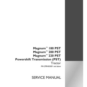May include: A white service manual with black text. The manual includes the text "Magnum 180 PST", "Magnum 200 PST", and "Magnum 220 PST". The title "Powershift Transmission (PST) Tractor" is also visible. The Case IH Agriculture logo is in the bottom right.