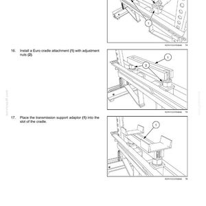Op de afbeelding: Diagrammen die de installatie van auto-onderdelen illustreren. De afbeeldingen tonen een korte krikblok, platte ring, Euro-wiegbevestiging en transmissie-steunadapter. Tekst en pijlen geven de stappen aan.