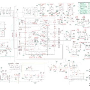 May include: A detailed hydraulic schematic for a CX75C SR excavator. The diagram is complex, with numerous lines, circles, and symbols in black, red, and green on a white background. Text includes "CX75C SR EXCAVATOR HYDRAULIC SCHEMATIC".