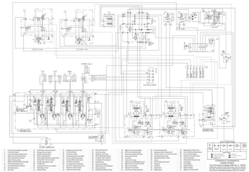 Pu&ograve; includere: Diagramma schematico dettagliato in bianco e nero di un sistema idraulico, con numerosi componenti interconnessi, linee ed etichette. Il diagramma include testo e simboli, probabilmente per documentazione tecnica.