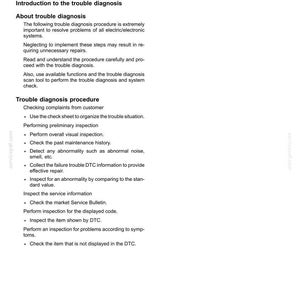 Puede incluir: Documento blanco titulado "Sistema el&eacute;ctrico - Instrucciones de servicio" con texto que detalla los procedimientos de diagn&oacute;stico de problemas para sistemas el&eacute;ctricos. Incluye instrucciones para verificar quejas y realizar inspecciones.