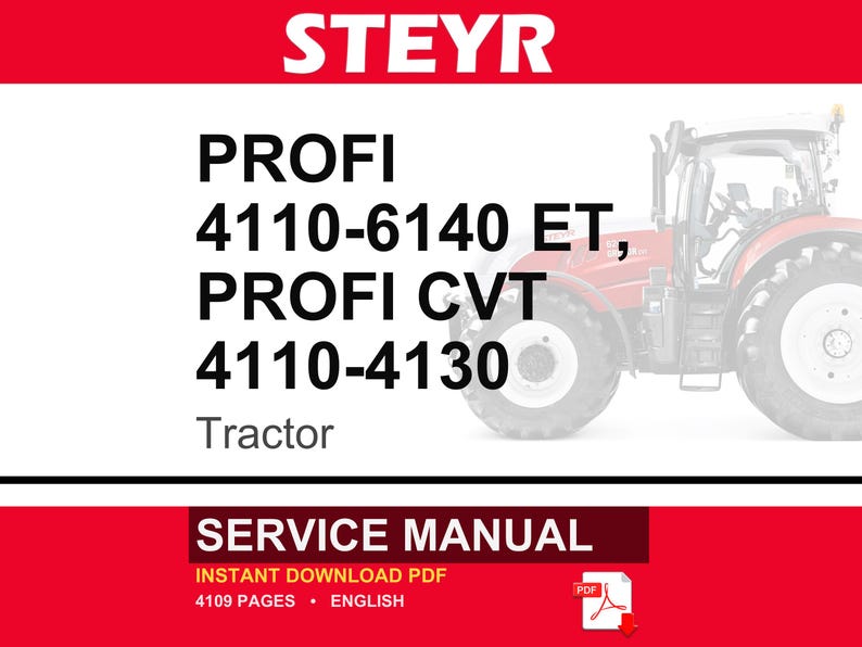 Steyr Profi 4110 Et, 4120 Et, 4130 Et, 6125 Et, 6140 Et/Classic Et, Cvt 4110, CVT 4120, CVT 4130 Tractor Service Manual | PDF Download image 1