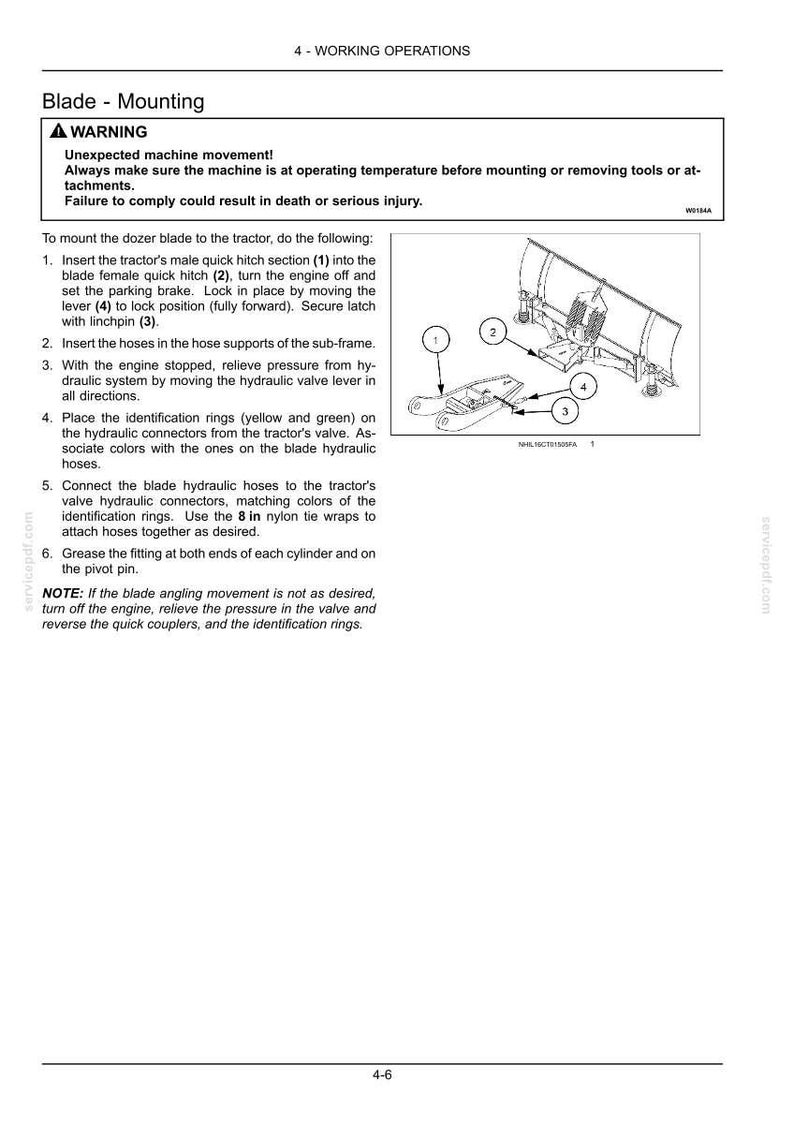New Holland 72CBH, 84CBH Front Blade for Compact Tractor Attachment Operator Owners Operation Manual | Instant PDF Download image 8