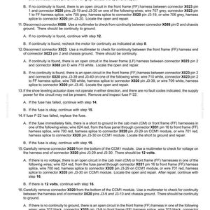 May include: A document with troubleshooting steps for distribution systems fault codes. The text includes instructions for checking continuity, voltage, and fuse replacement, with diagrams and connector references.