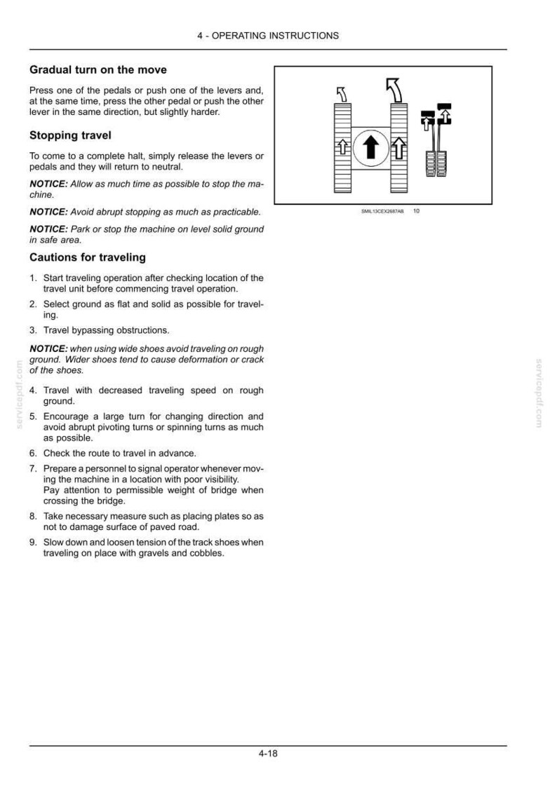 May include: Page from an operating instructions manual with text and diagrams. The text includes instructions for operating machinery, with safety notices and cautions. Diagrams show directional arrows and machine components.