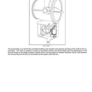Puede incluir: Diagrama de una v&aacute;lvula de escape, un componente del sistema de admisi&oacute;n y escape de un motor. La imagen muestra la estructura de la v&aacute;lvula, incluyendo su carcasa y componentes internos. El texto en la parte superior dice "Exhaust flap - Overview".