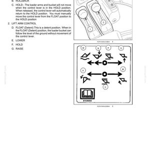 Puede incluir: Diagrama de una v&aacute;lvula de dos funciones con dos palancas de control, etiquetado para el control de la cuchara y el brazo de elevaci&oacute;n. Incluye ilustraciones para las funciones de descarga, retroceso, retenci&oacute;n, flotaci&oacute;n, descenso y elevaci&oacute;n. Texto: "3 - CONTROLES/INSTRUMENTOS".