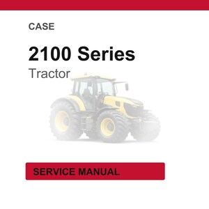 Może przedstawiać: Ż&oacute;łto-czarny traktor z dużymi oponami jest widoczny na zdjęciu. Tekst "2100 Series Tractor" znajduje się nad traktorem. Czerwony prostokąt na dole zawiera napis "SERVICE MANUAL".