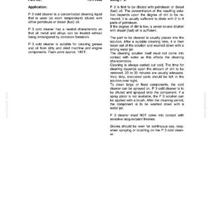 May include: A printed page detailing the use of P3 Cold Cleaner. The text describes the product's application, dilution instructions, and cleaning procedures for grease and oil on machine components. The flash point is approximately 140&deg;F.