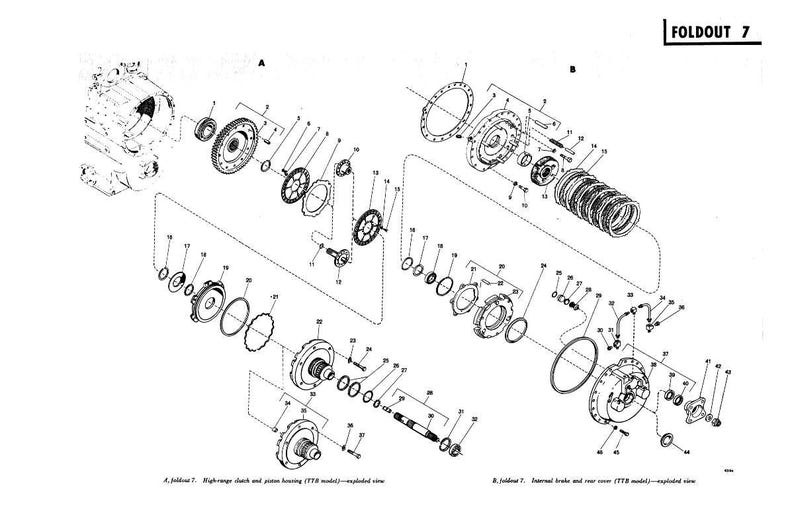 May include: Detailed exploded view diagram of mechanical components, including gears, bearings, and housings. The diagram is labeled with numbers and letters, and the text "FOLDOUT 7" is visible in the upper right corner.